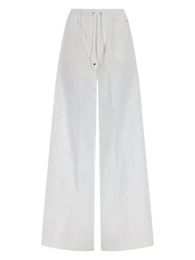 Herno Sangallo Eyelet Embroidery Wide-leg Pants In White