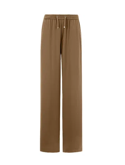Herno Wide-leg Brown Trousers With Drawstring Waist In Neutral