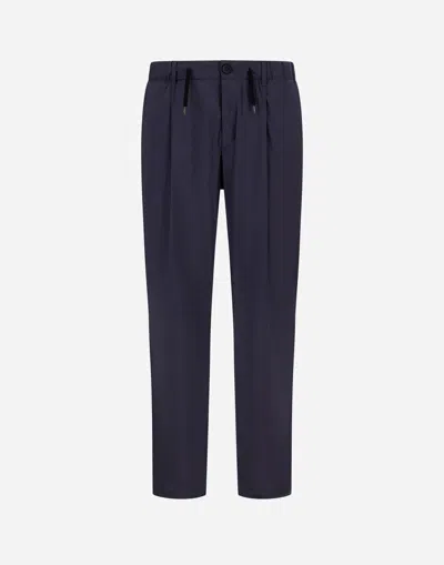 Herno Dyed And Waterproof Stretch Cotton Trousers In Blue
