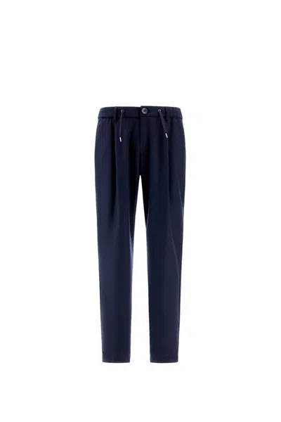 Herno Resort Trousers In Coupled Wool Pique In Blue