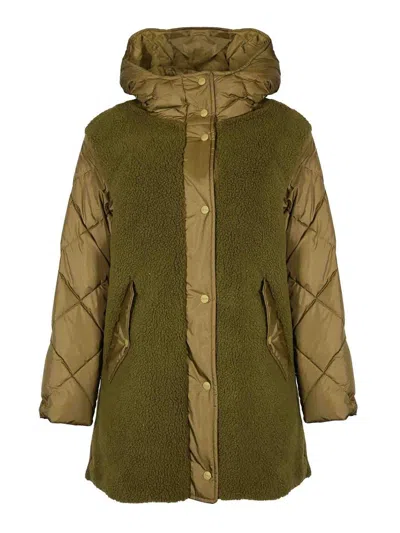 Herno Quilted Nylon Parka And Teddy In Green