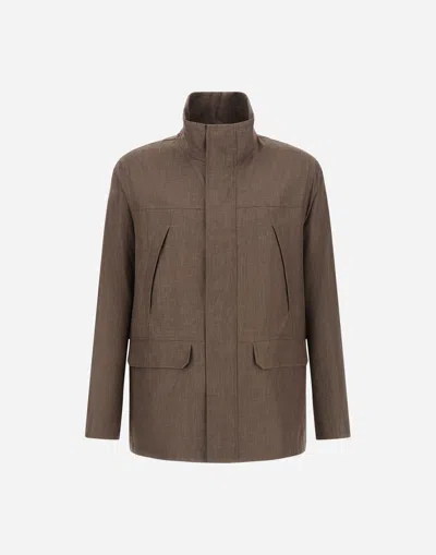 Herno Parka Aus 2 Layers Linen In Brown