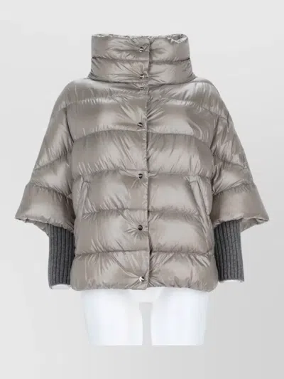 Herno Puffer-style Jacket With High Collar And Ribbed Knit Cuffs In Gray