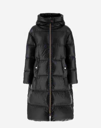 Herno Long Down Jacket With Hood In Black