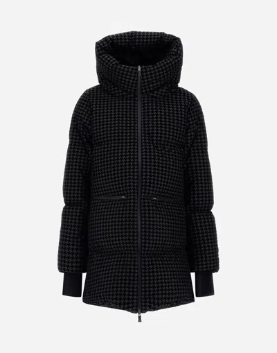 Herno Parka In Tech Houndstooth And 2-layer Windstopper In Black