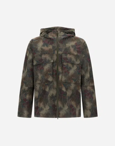 Herno Ripstop Parka With Tropical Pattern In Green