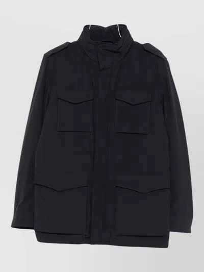Herno Parka Jacket High Collar Epaulettes Pockets In Black