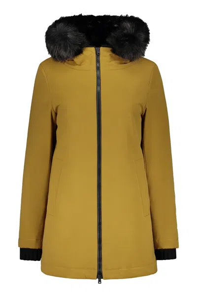 Herno Parka With Hood Trimmed In Faux Fur In Khaki