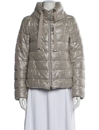Pre-owned Herno Patterned Down Jacket In Metallic/neutrals