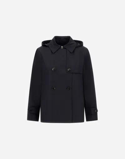 Herno Waterproof Pleated Jacket With Removable Hood For Women In Black