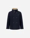 Herno Pea Coat In Keystone And Teddy Fabric In Blue
