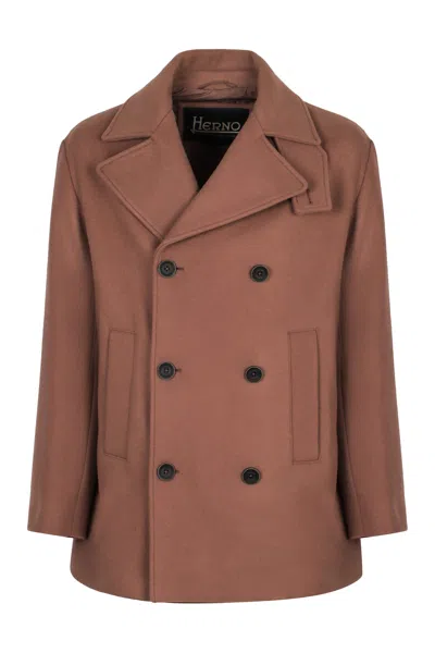 Herno Peacoat In Blended Wool In Brown