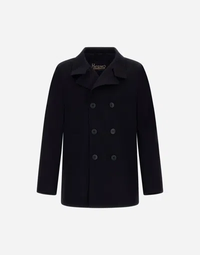 Herno High-neck Double-breasted Coat In Black