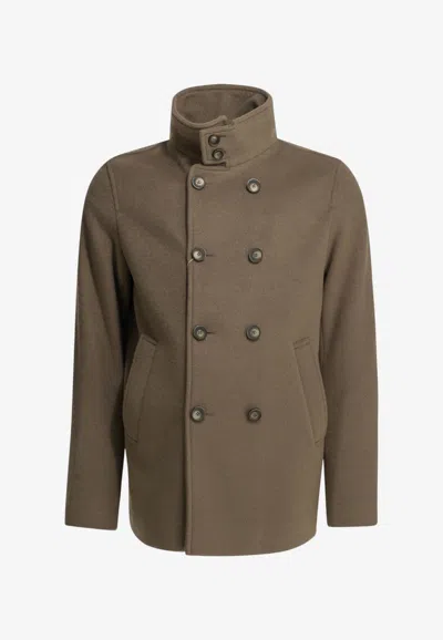 Herno Peacoat Resort Double-breasted Short Coat In Brown
