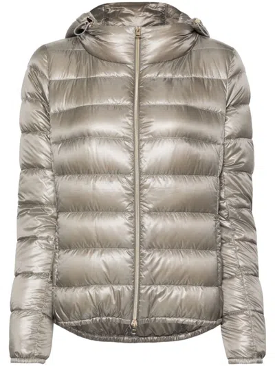 HERNO PEARL GRAY SLIM-FIT DOWN JACKET WITH REMOVABLE HOOD