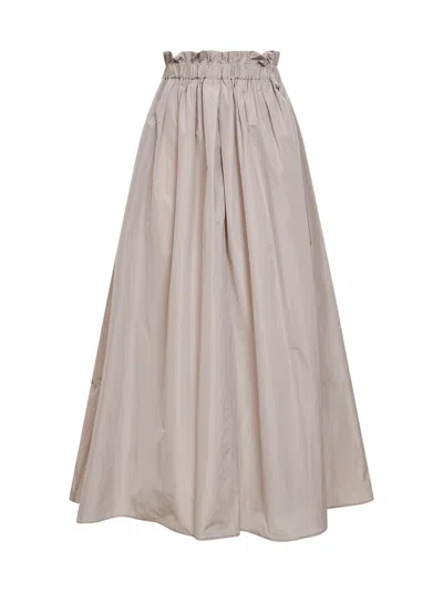 Herno Pearl Grey New Techno Taffeta Long Skirt In Neutral