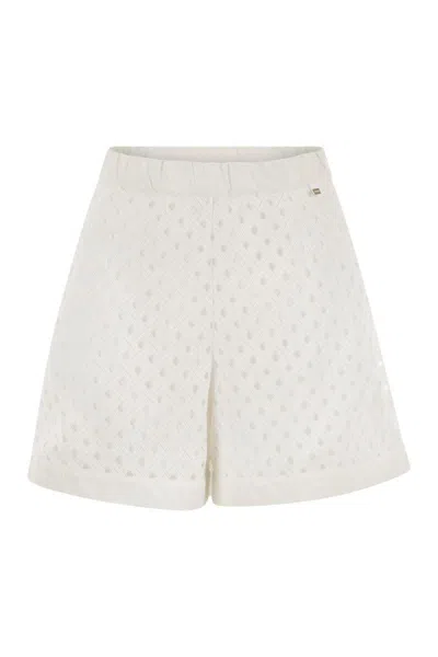 Herno Perforated Shorts With Geometric Shapes In Neutral