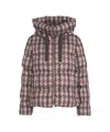 Herno Pied De Poule Padded Coat With High Collar In Multi