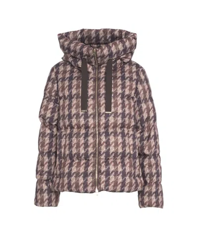 Herno Pied De Poule Padded Coat With High Collar In Multi