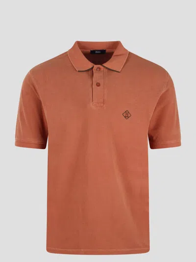 Herno Pigment Dye Pique` Polo Shirt In Orange