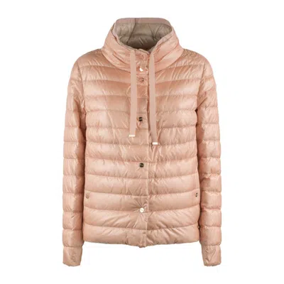 Herno Pink And Beige Reversible Short Down Jacket In Beige, Pink
