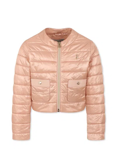 HERNO PINK CROP DOWN JACKET FOR GIRL WITH LOGO