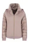 HERNO PINK DOUBLE WOOL BLEND BOMBER JACKET WITH ULTRALIGHT NYLON DETAILS FOR WOMEN
