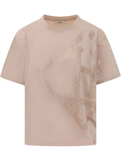 Herno Rhinestone-embellished Logo T-shirt In Brown
