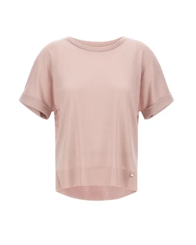 Herno Short-sleeve Knit Top With Ribbed Details In Pink