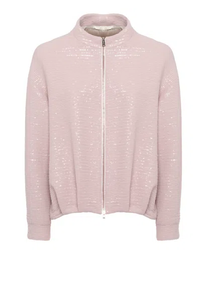 Herno Pink Sequin Crewneck Jacket In Purple