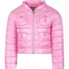 Herno Pink Short Down Jacket For Girl With Logo In Pink