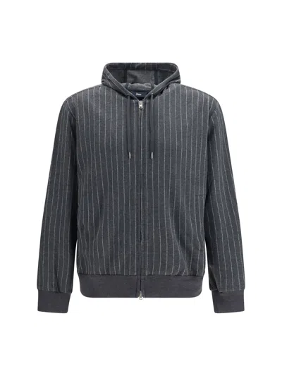 Herno Pinstriped Hooded Sweatshirt In Black