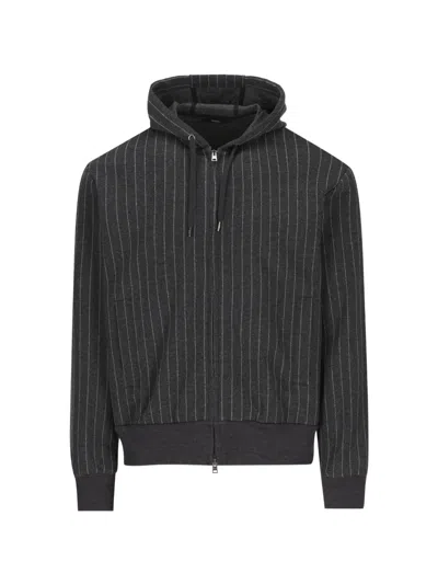 Herno Pinstripe-pattern Drawstring-hood Hoodie In Gray