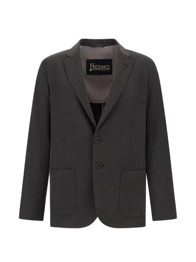 Herno Pinstripe-pattern Single-breasted Blazer In Gray