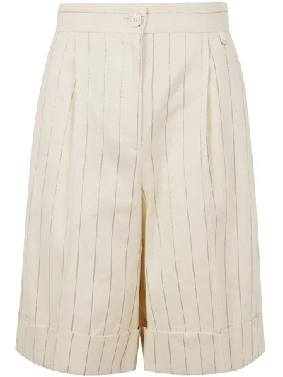 Herno Women's Pinstripes Maxi Bermuda Pants Shorts In Beige