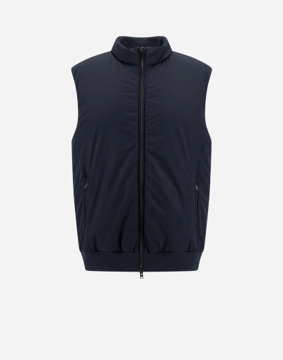 Herno Pique' Knit And Nylon Sleeveless Jacket In Navy Blue