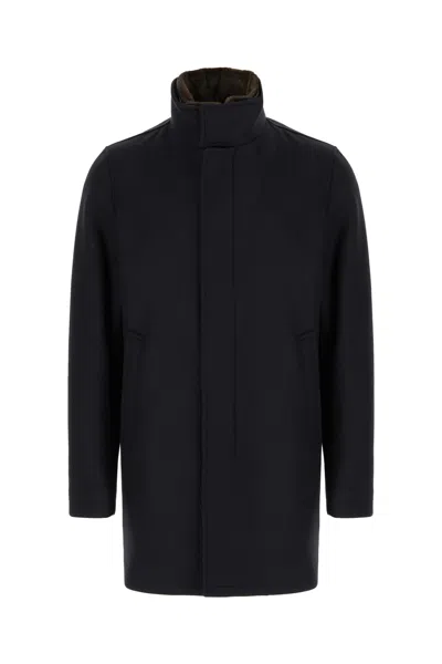 Herno Black Wool Blend Padded Jacket In Blue
