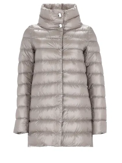 Herno Amelia Quilted Waterproof Nylon Down Coat With High Neck In Neutral