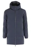Herno Streamlined Down Jacket With High Collar And Hood In Blue