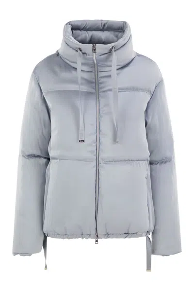 Herno High-neck Down Jacket With Drawstring Collar In Light Blue