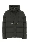 Herno Satin Cape Down Jacket With High Collar And Drawstring In Multi