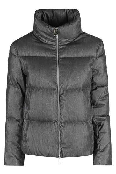 Herno Metallic-effect Quilted Jacket In Gray