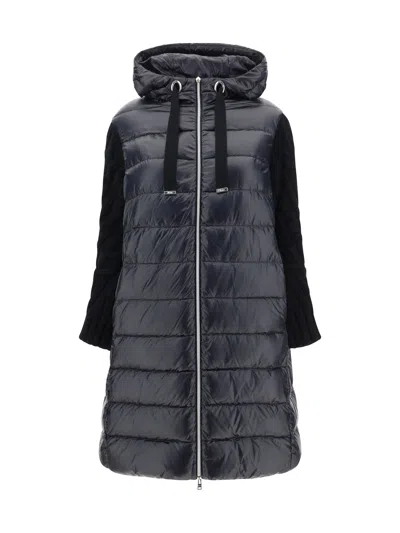 Herno Long Black Hooded Coat In Nylon Woman