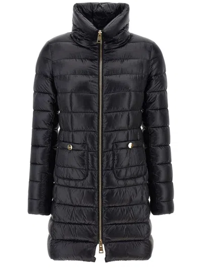 Herno Long Water-repellent Nylon Down Jacket With High Neck And Slim Fit In Blue