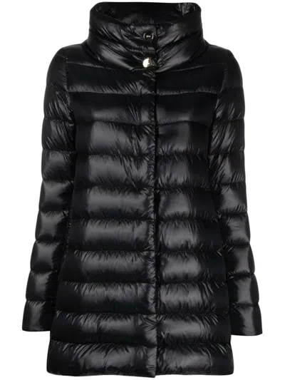 HERNO Black midi quilted down jacket with high neck HERNO