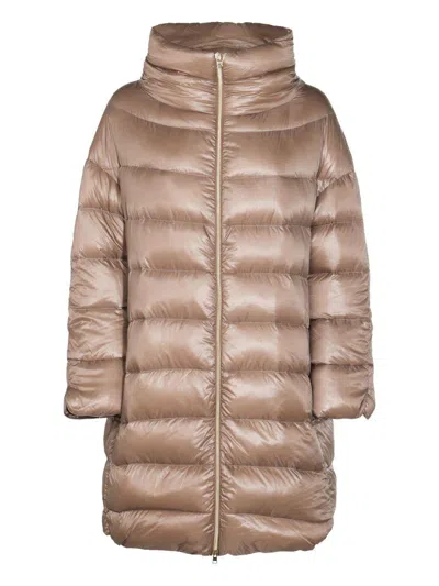 Herno Quilted High-neck Oversized Coat In Brown