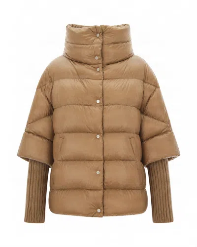 Herno Padded Jacket With High Collar And Knitted Cuffs In Brown