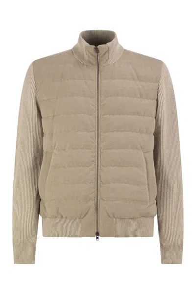 Herno Quilted Knit And Fabric Jacket With High Collar In Pattern