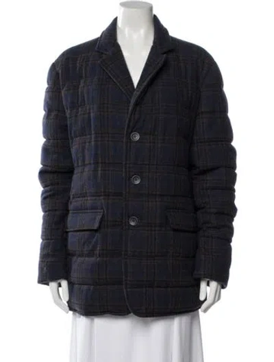 Pre-owned Herno Plaid Print Down Coat In Blue