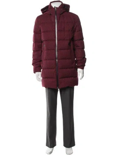 Pre-owned Herno Plaid Print Puffer Coat In Red
